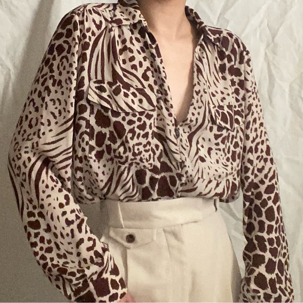 Collage Animal Print Brown Blouse by Ann Taylor!